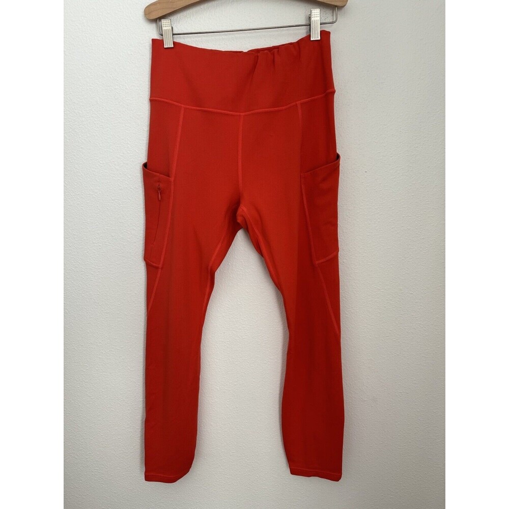 Athleta Leggings Orange Up For Anything Pocket 7/8 Length Womens Size M EUC